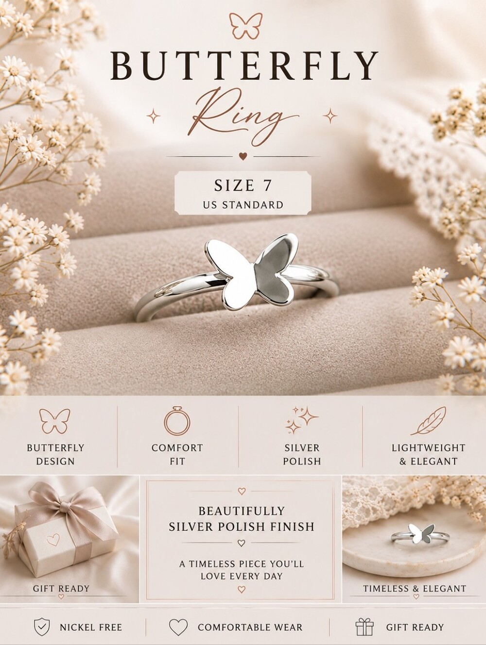 Silver Butterfly Ring Silver